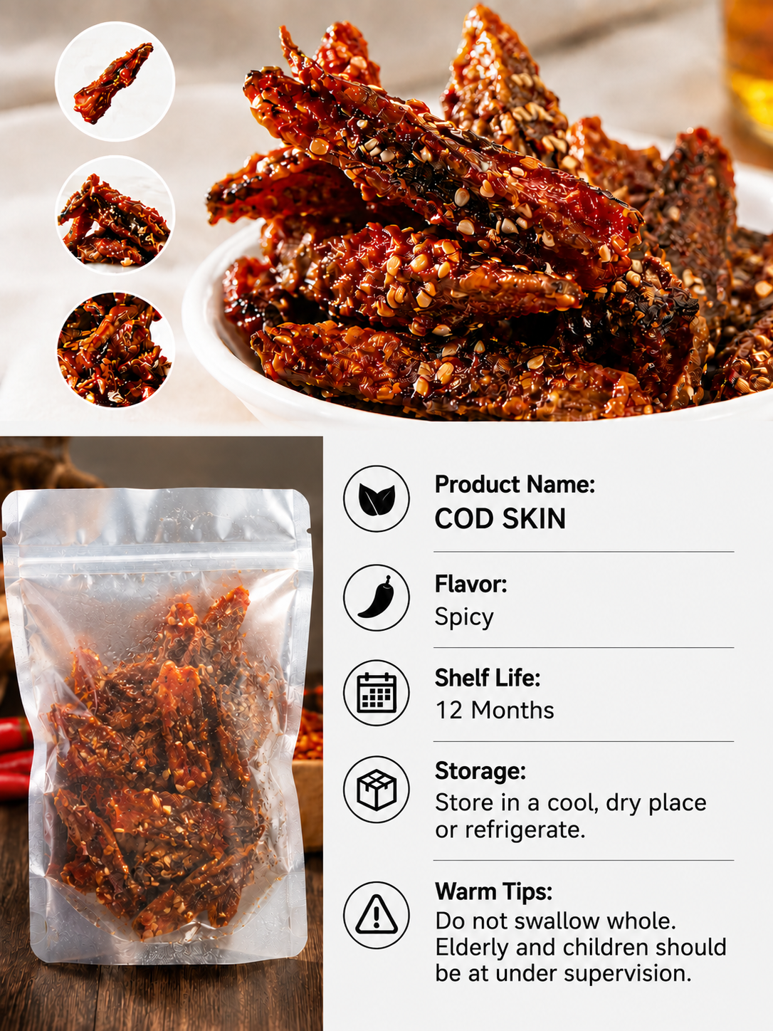 🌶️Premium Crispy Spicy Cod Skin Snack | Crunchy Seafood Chips