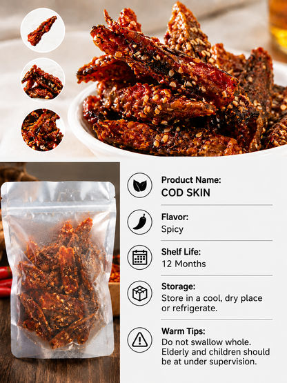 🌶️Premium Crispy Spicy Cod Skin Snack | Crunchy Seafood Chips